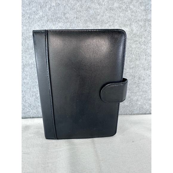Buxton Black Leather Day Planner 6 Ring Binder 7.5” Organizer Snap ClosureOffice - Picture 1 of 8